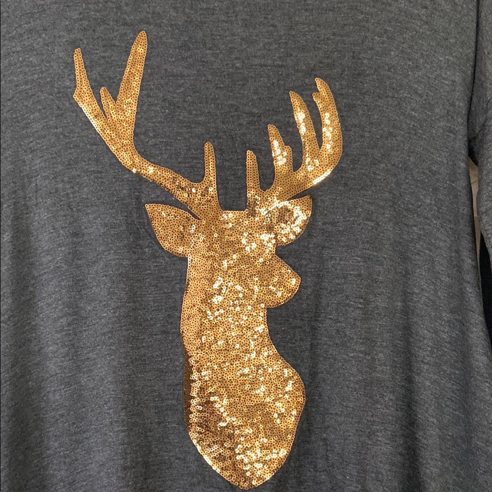Celeste Long Sleeve Tee with Gold Deer Design
